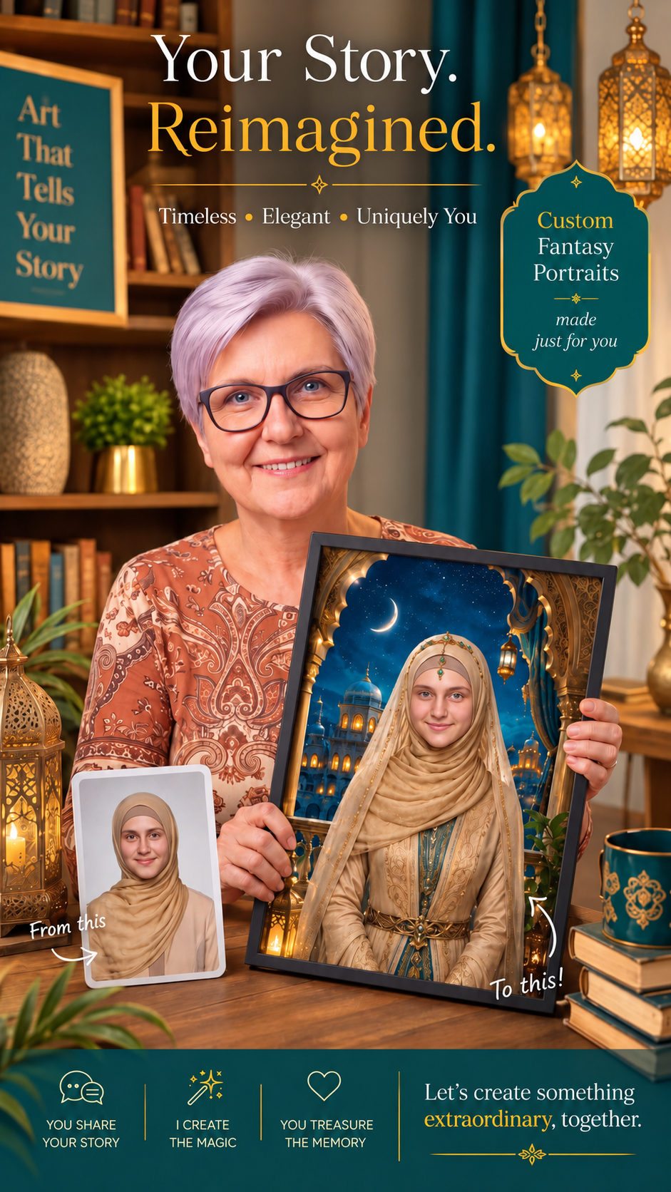 A custom fantasy portrait transformation from an ordinary photograph